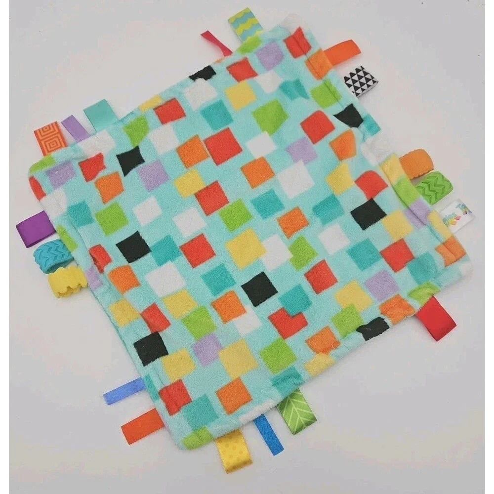 Bright Starts TAGGIES Lovey Security Baby Blanket Plush Checks Tags 11